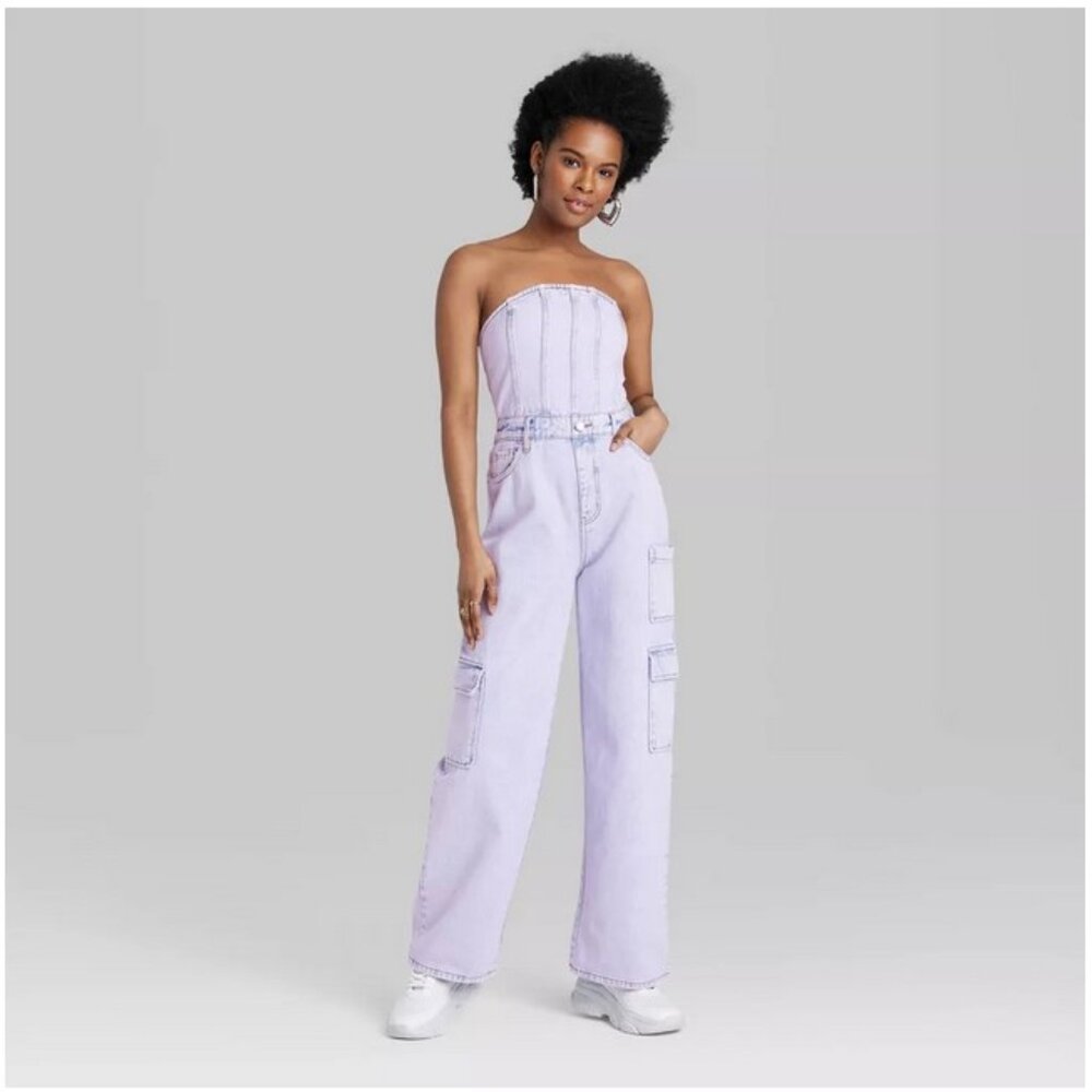 OWild Fable™ - Tube Cargo 'Lavender'; Denim Jumpsuit